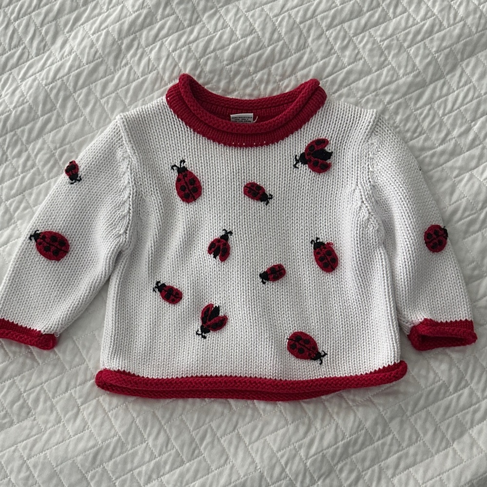 Ladybug Patterned Kids Sweater - Red & White
